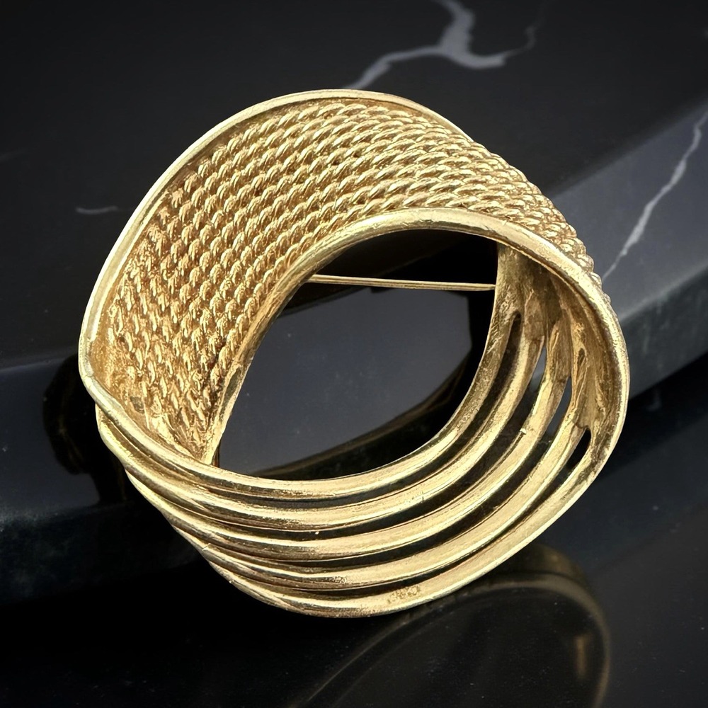 VTG Marcel Boucher Signed‎ Brooch Gold Tone Modernist Swirl MCM Statement #5929